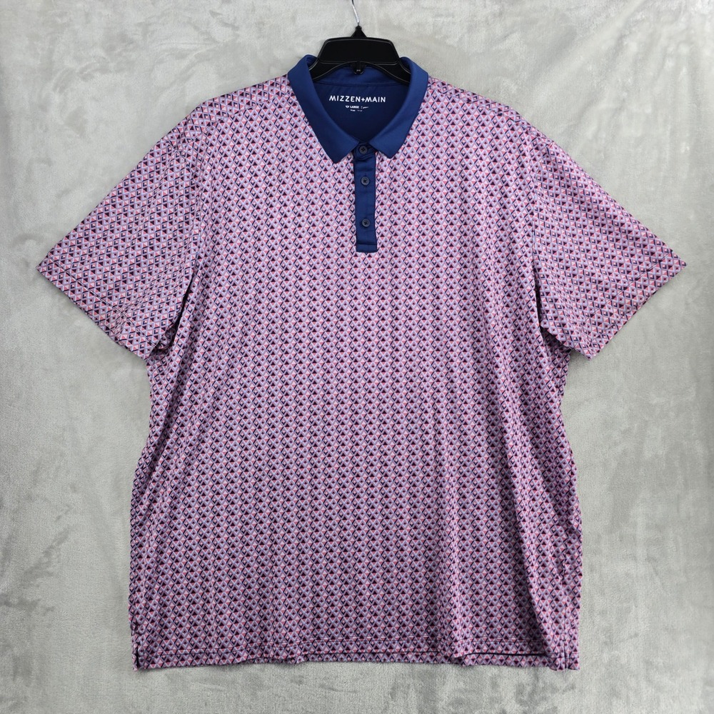 Mizzen+Main XX Large Mens‎ Polo Shirt Pink Geometric Golf Athletic